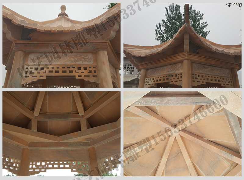 中式大理石涼亭，石雕六角亭子細(xì)節(jié)圖，定制中式景觀涼亭