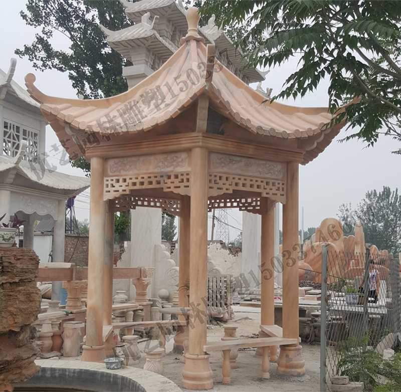 中式大理石涼亭，石雕景觀亭子，石雕六角亭子廠家