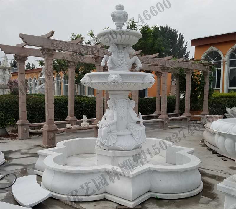 大理石噴泉，歐式人物動物噴泉，室外景觀噴泉定制