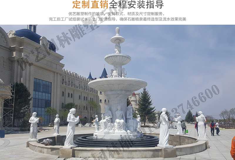 大理石景觀噴泉安裝，如何安裝大型景觀噴泉，定制石雕噴泉工廠