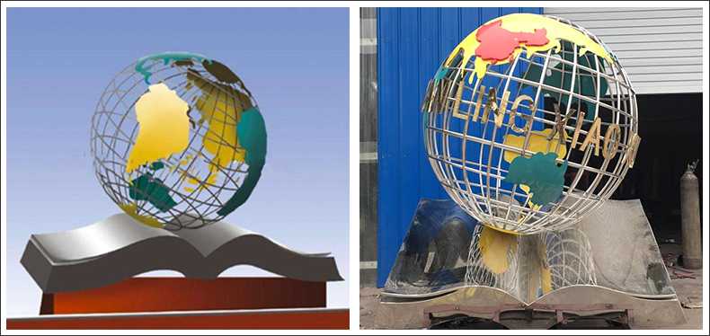 不銹鋼地球，景觀地球雕塑，學校地球儀擺件