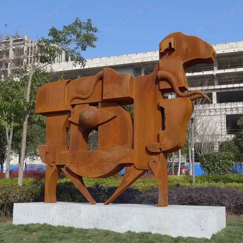 耐候鋼雕塑，抽象牛耐候鋼擺件